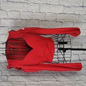 ×FASHION NOVA Red Ruffled Cold Shoulder Cropped Top Medium